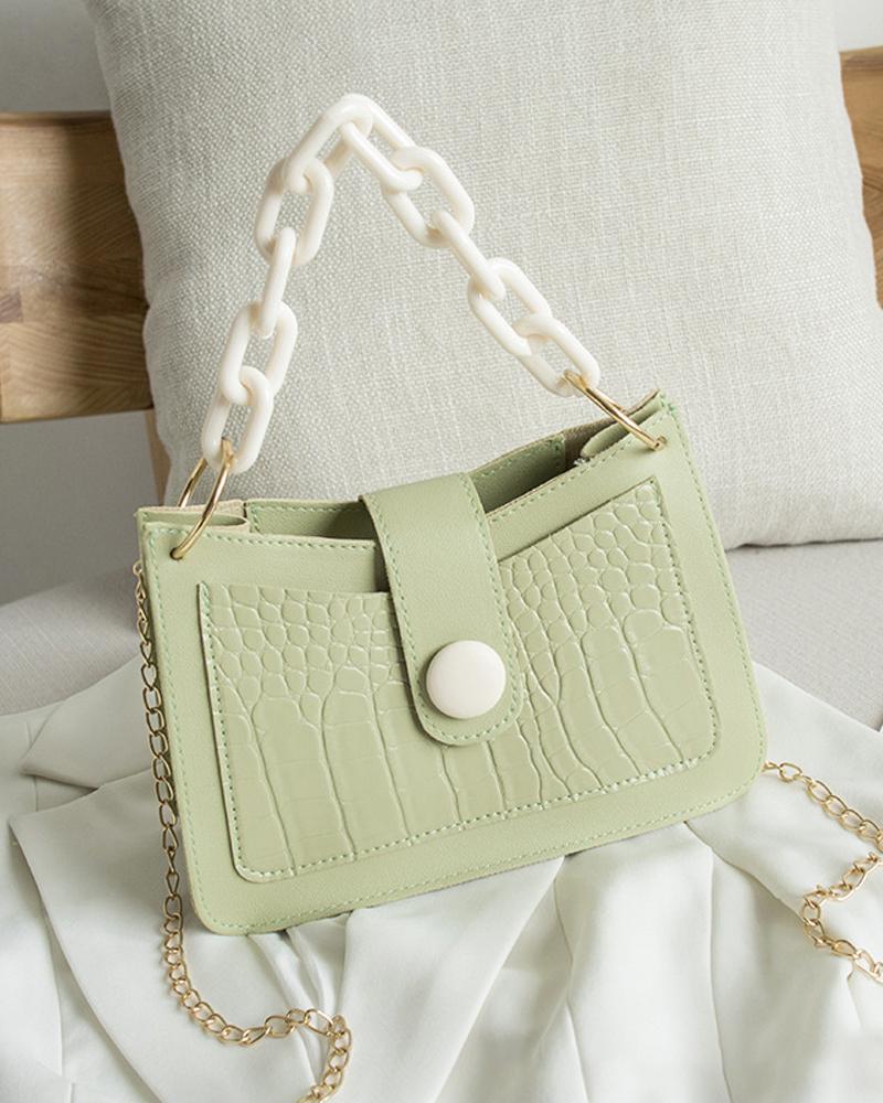 

Embossed Handbag With Chain Strap, Green