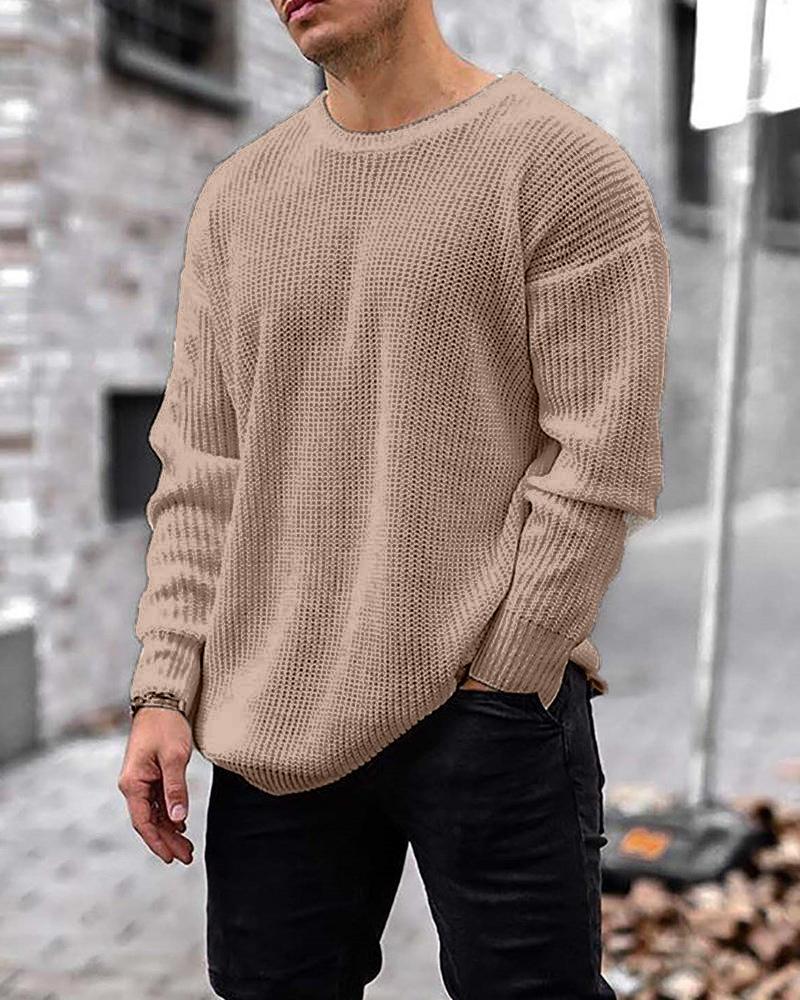 

Solid Long Sleeve Loose Sweaters, Champagne