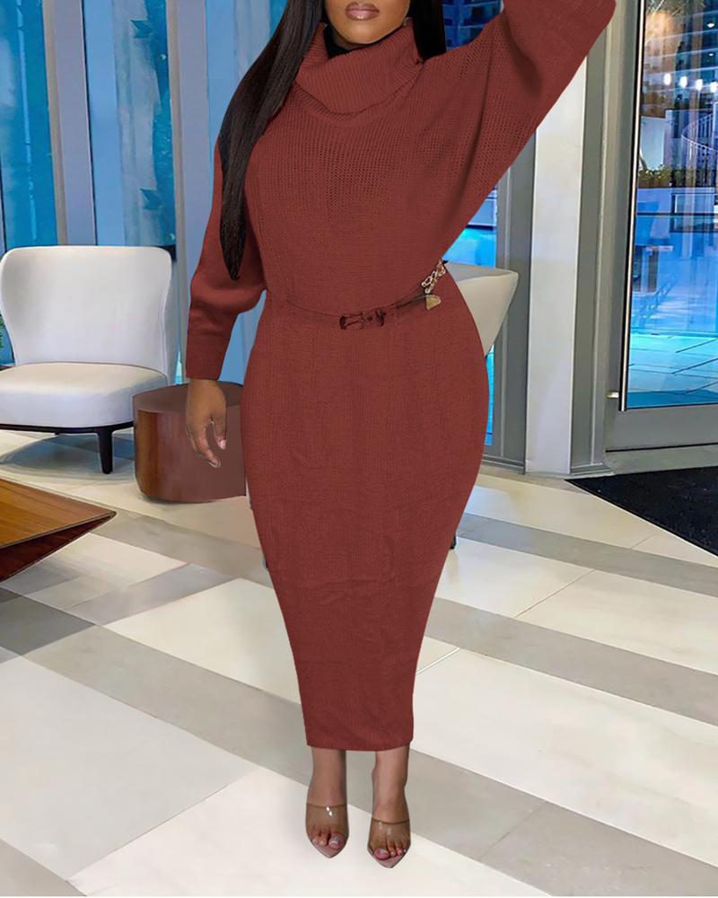

Plus Size Turtleneck Long Sleeve Sweater Dress, Red