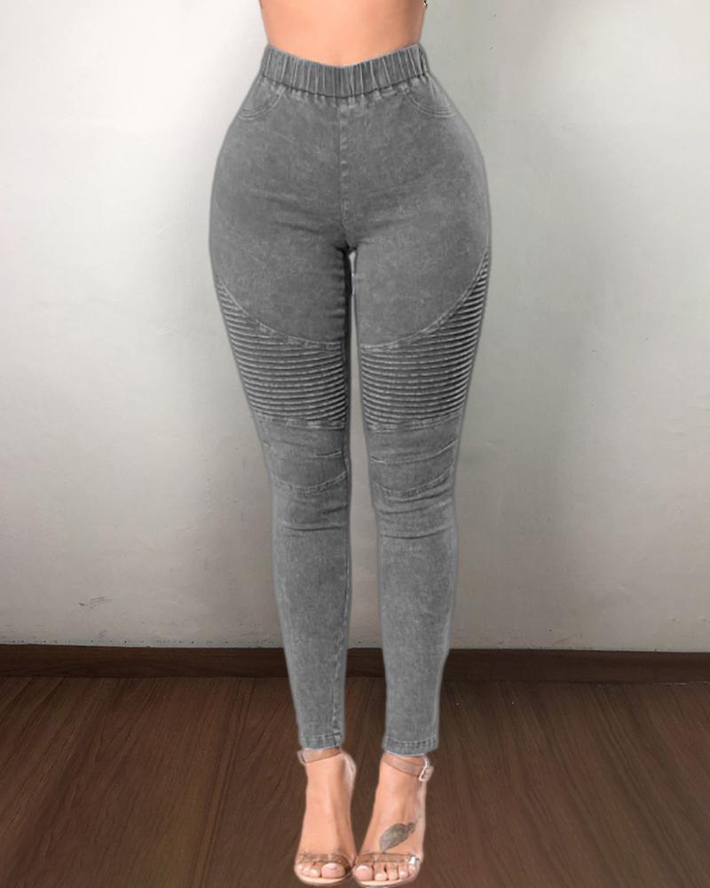 

Elastic Waist Casual Denim Pants, Gray