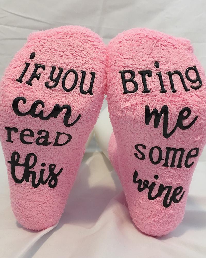 

Funny Letter Print Crew Socks, Pink