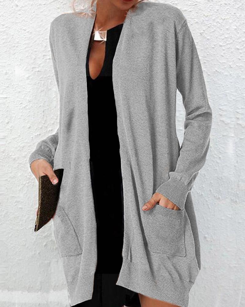 

Open Front Long Sleeve Pocket Design Coat, Gray