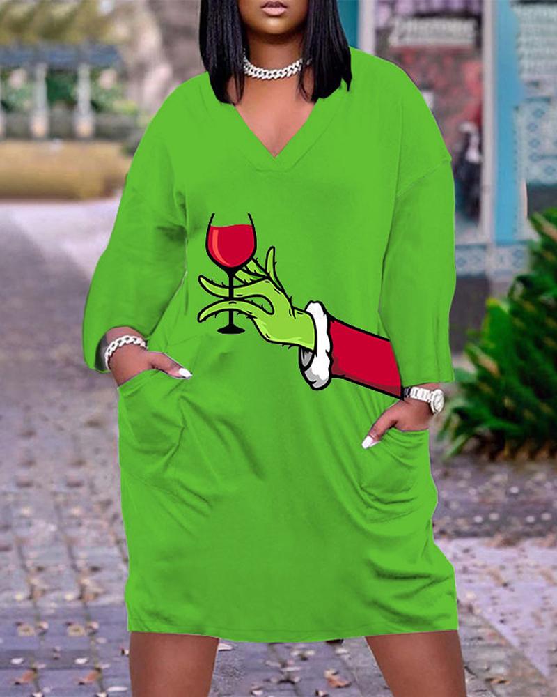 

Plus Size Grinch Stole Christmas Print Casual Dress, Green
