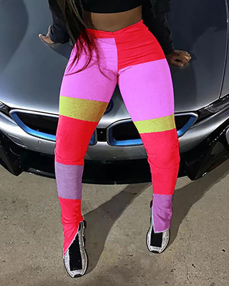 

Colorblock Slit Detail Active Pants, Red
