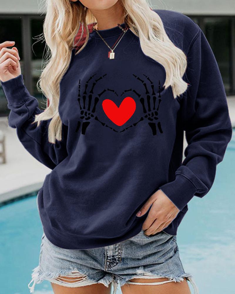 

Halloween Heart Print Long Sleeve Sweatshirt, Purplish blue