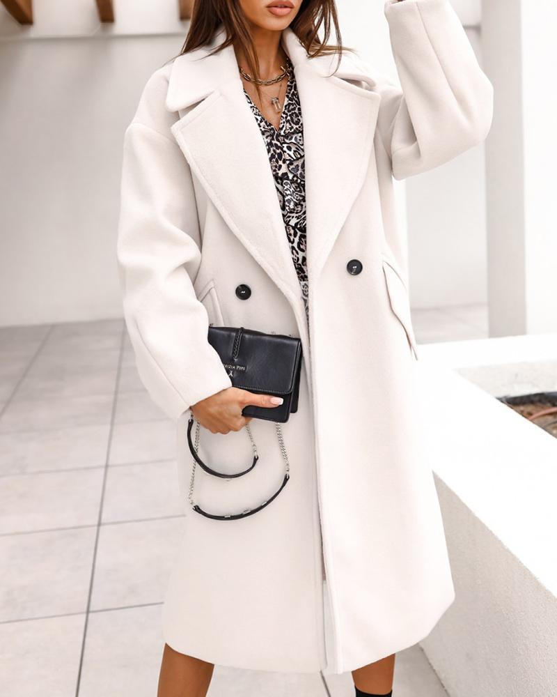 

Pocket Button Design Long Sleeve Coat, White
