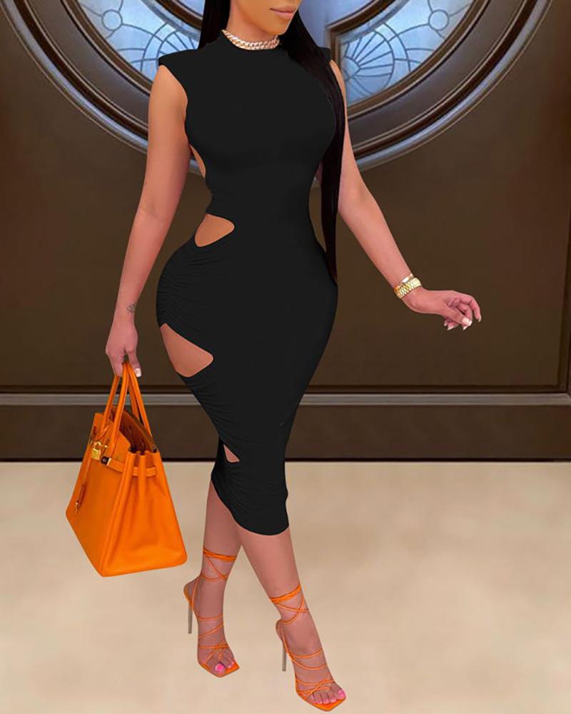 

Cutout Mock Neck Bodycon Dress, Black