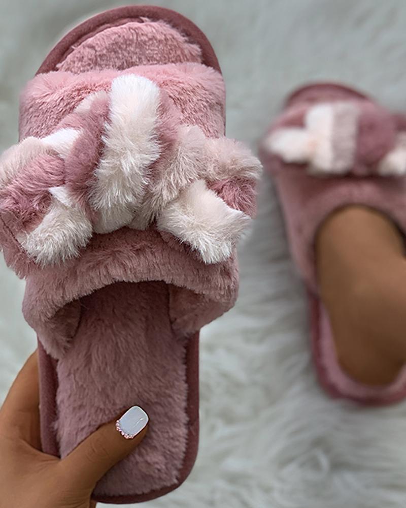 

Twisted Colorblock Fluffy Slippers, Pink