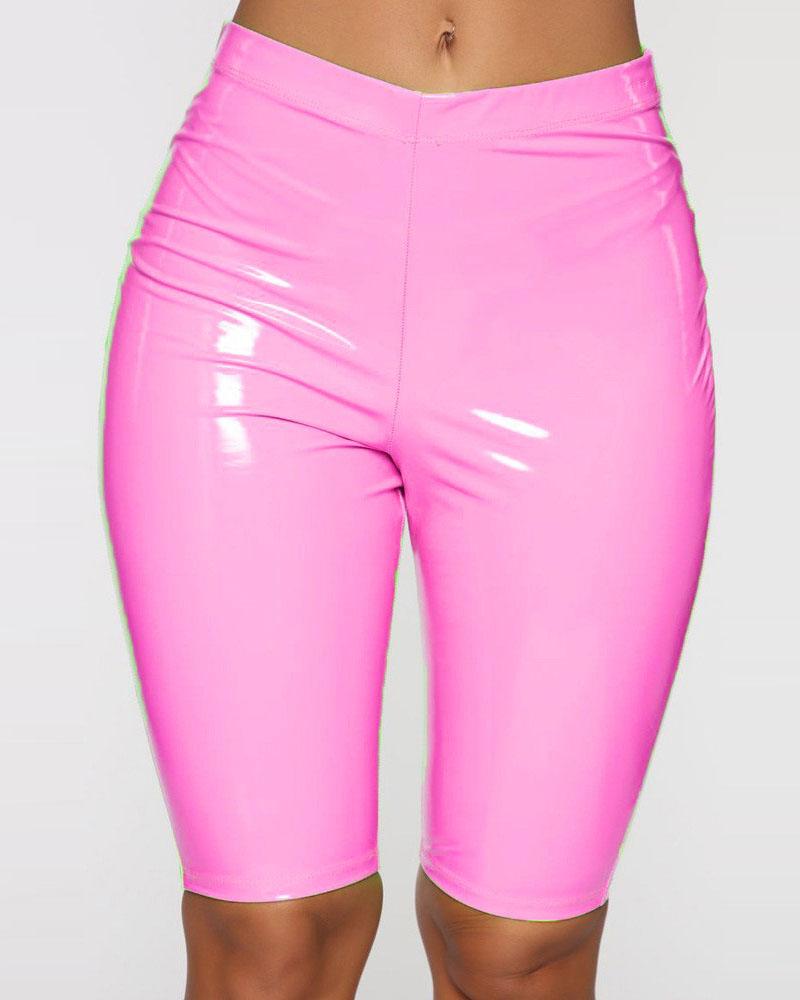 

PU Leather High Waist Shorts, Pink