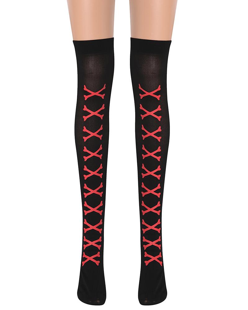

Halloween Graphic Print Thigh High Stockings Over Knee Long Socks Cosplay Party Stage Decorations, Red