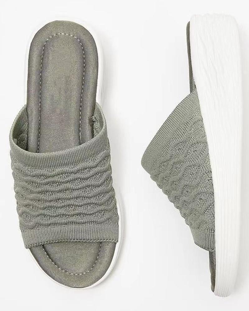 

Solid Knitted Upper Open-toe Platform Sandals, Green
