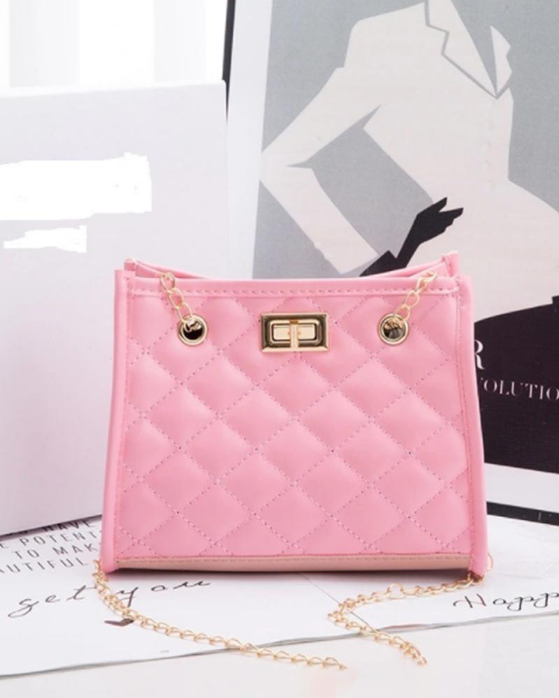 

Quilted Twist Lock Chain Strap Shoulder Bag, Pink
