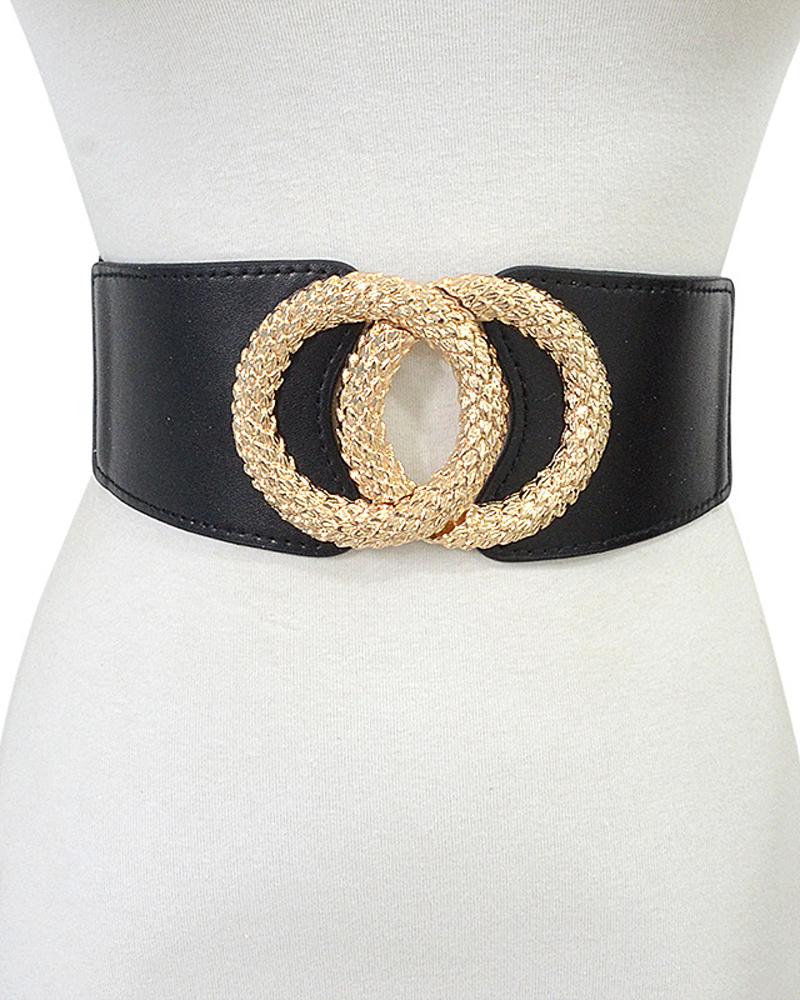 1pc Dual Round Buckle Elastic Wide Belt