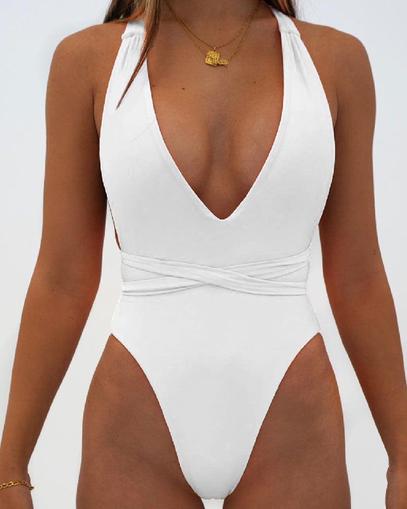 

Criss Cross Backless One-Piece Swimsuit, White