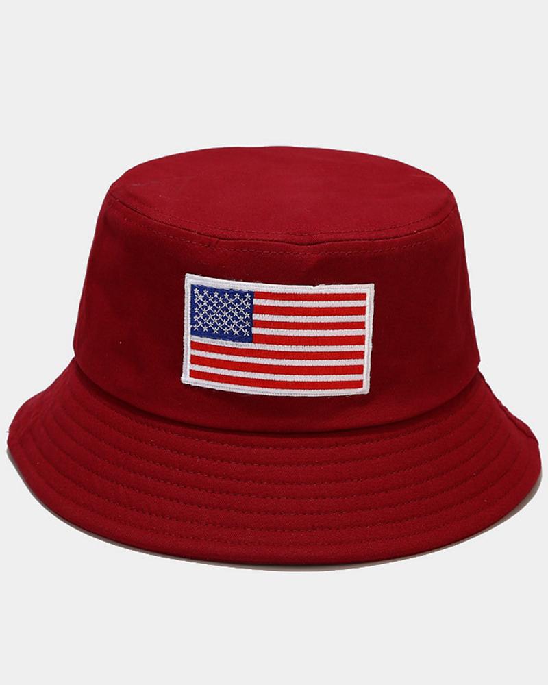 

1pc Independence Day Flag Pattern Sun Bucket Hat, Wine red