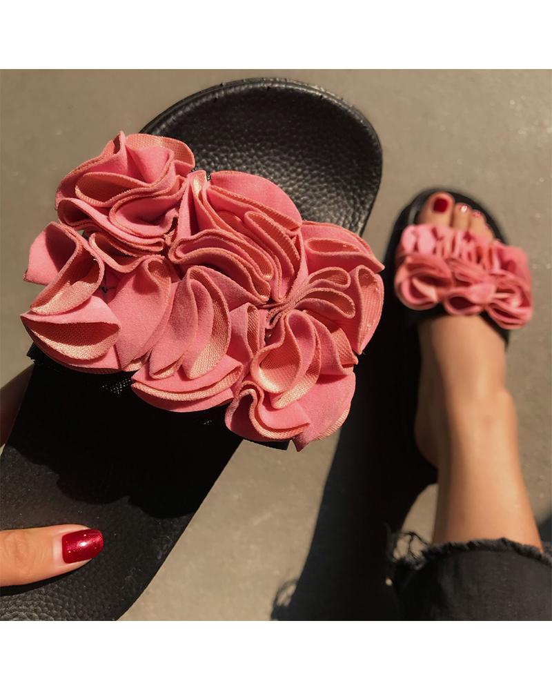 

Round-toe Splicing Floral Strap Platform Slippers, Pink