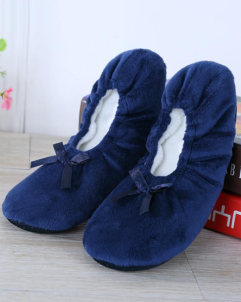 

Bowknot Decor Fuzzy Lined Dance Slip-on Shoes, Blue