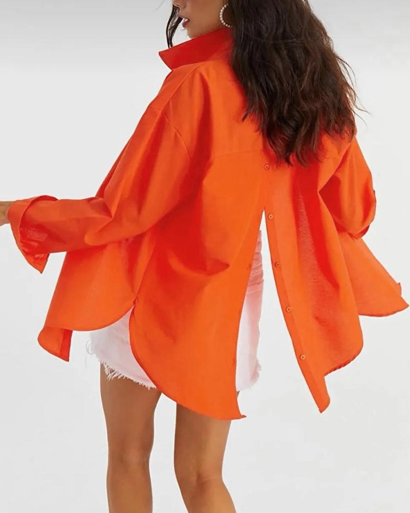 

Long Sleeve Split Back Buttoned Shirt, Orange