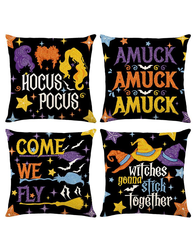 

Halloween Witch Head Letter Silhouette Print Pillow Covers Home Decor Sofa Throw Pillow Case Cushion Covers, Style1