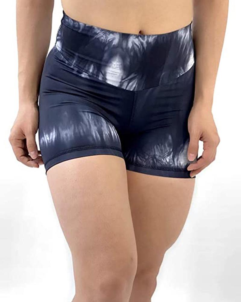 

Tie Dye Skinny High Waist Yoga Shorts, Dark blue
