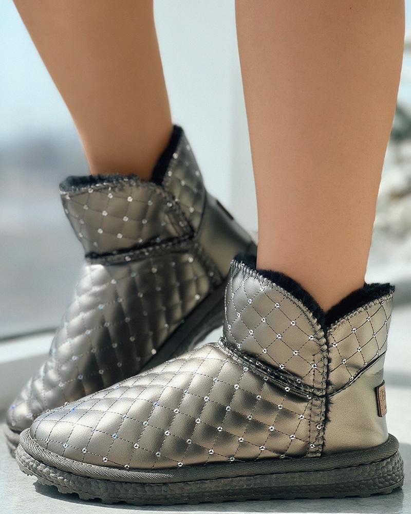 

Contrast Sequin Quilted Lined Snow Boots, Coffee