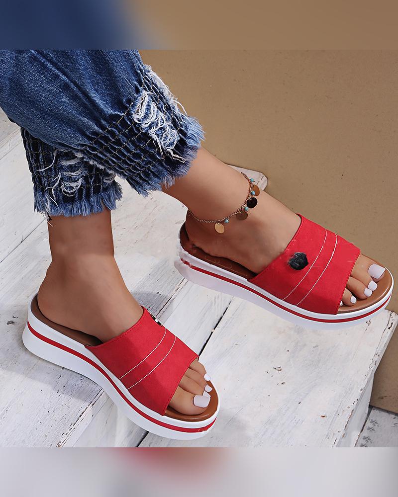 

Round-toe Color Block Platform Slippers, Red