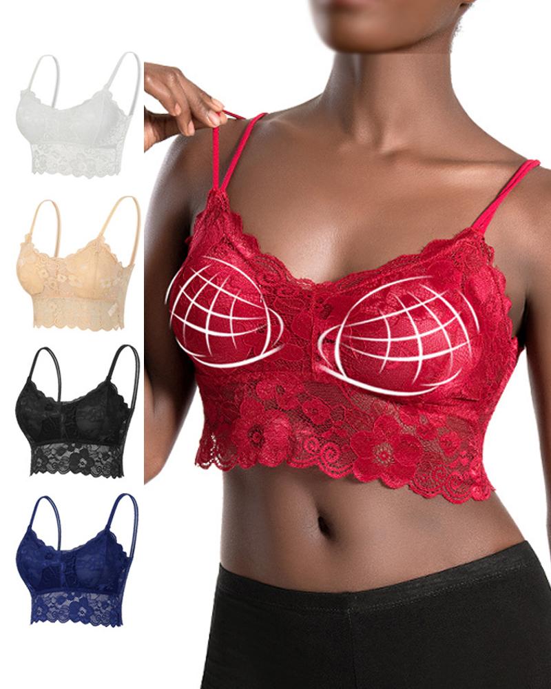 

Dual Strap Push Up Lace Bralette, Red
