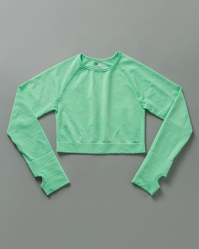 

Plain Long Sleeve Round Neck Skinny Active Tops, Green