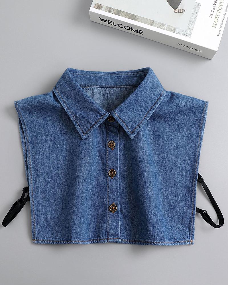 

Button Design Denim Dickey Collar, Dark blue