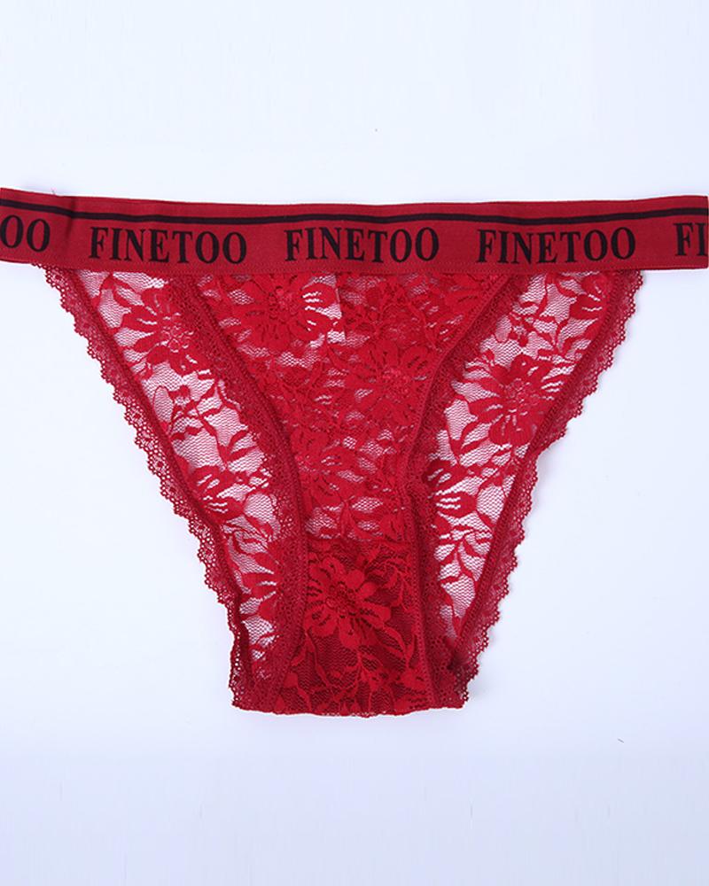 

Letter Strap Crochet Lace Thong Panty, Wine red