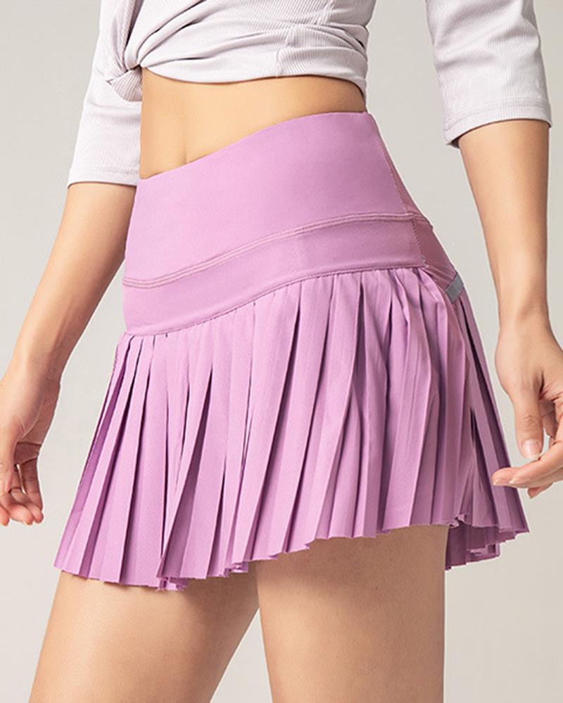 

Contrast Paneled Pleated Pocket Design Skorts, Purple