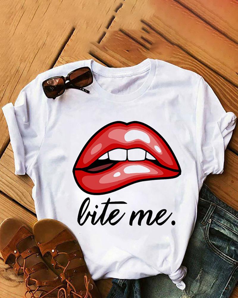 

Lip Print Short Sleeve Casual T-shirt, Style3