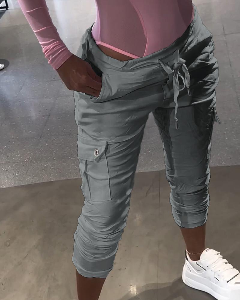

Pocket Design Drawstring Casual Pants, Gray