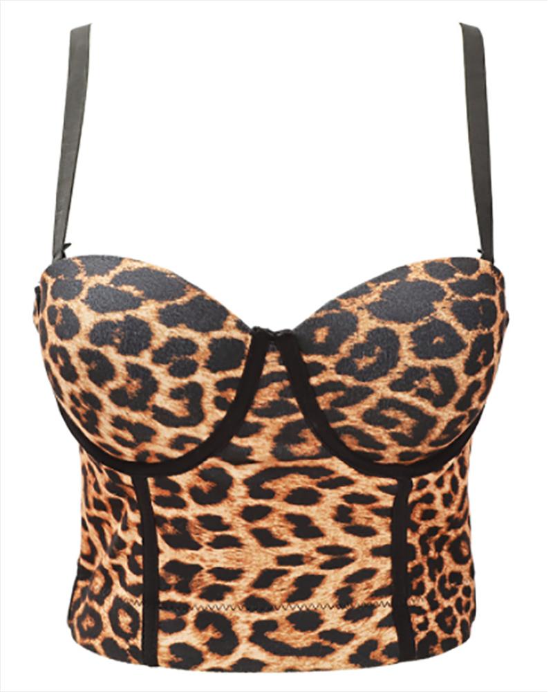 

Contrast Binding Cheetah Print Corset Top, Leopard