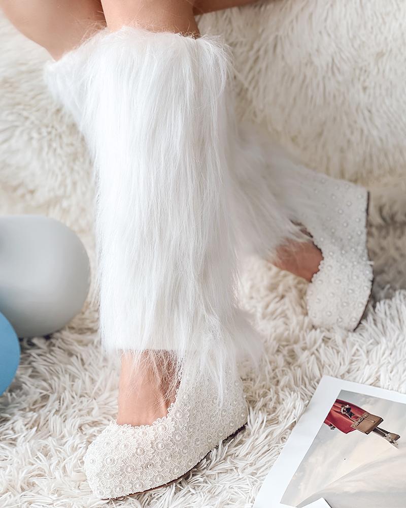 

1Pair Feather Detail Leg Warmers, White