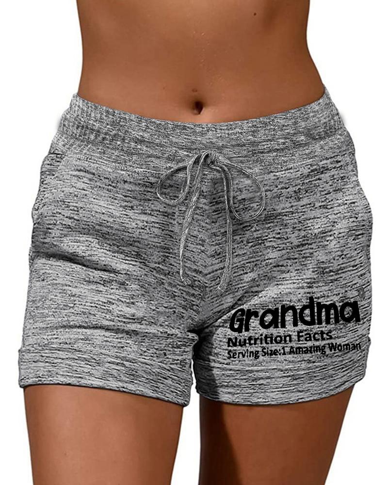 

Grandma Letter Print Drawstring Shorts, Gray