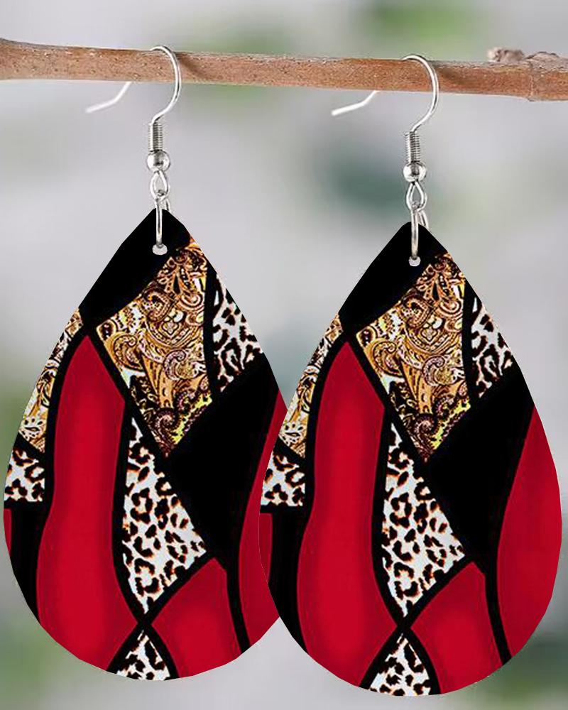 

1Pair Baroque Leopard Print WaterDrop Hook Earrings, Red