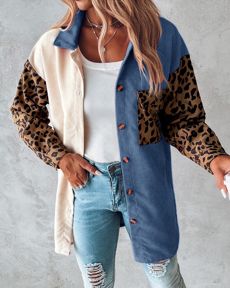 Journee Leopard Ribbed Casual Shacket