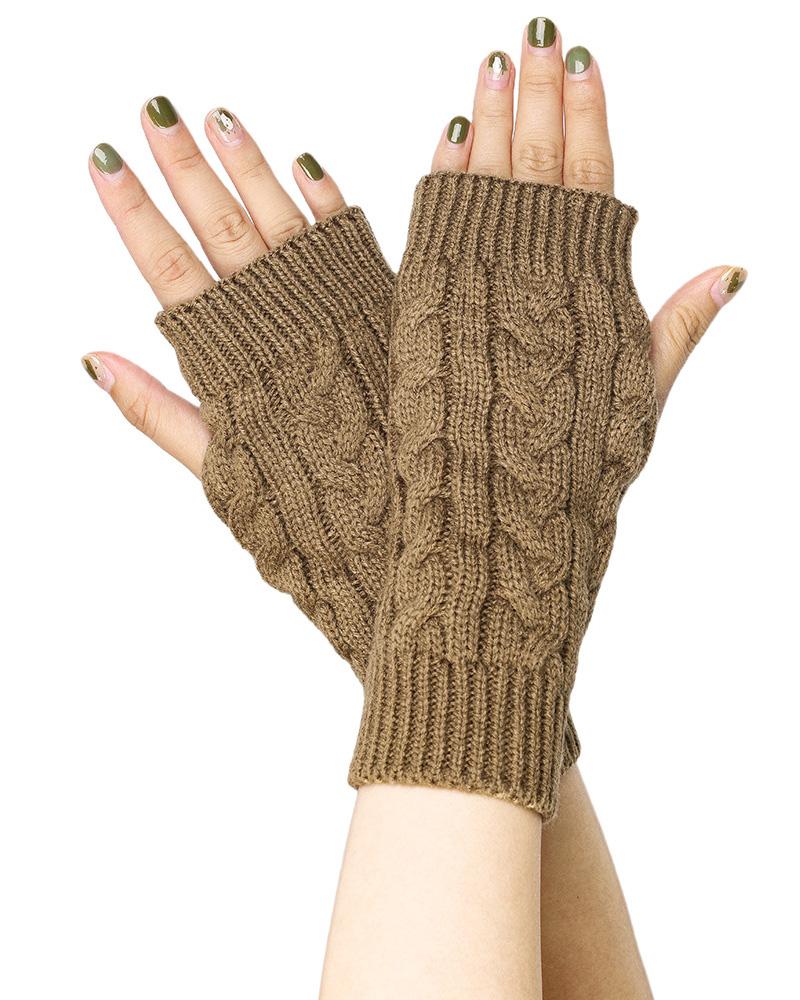 

1Pair Cable Knit Fingerless Gloves, Khaki