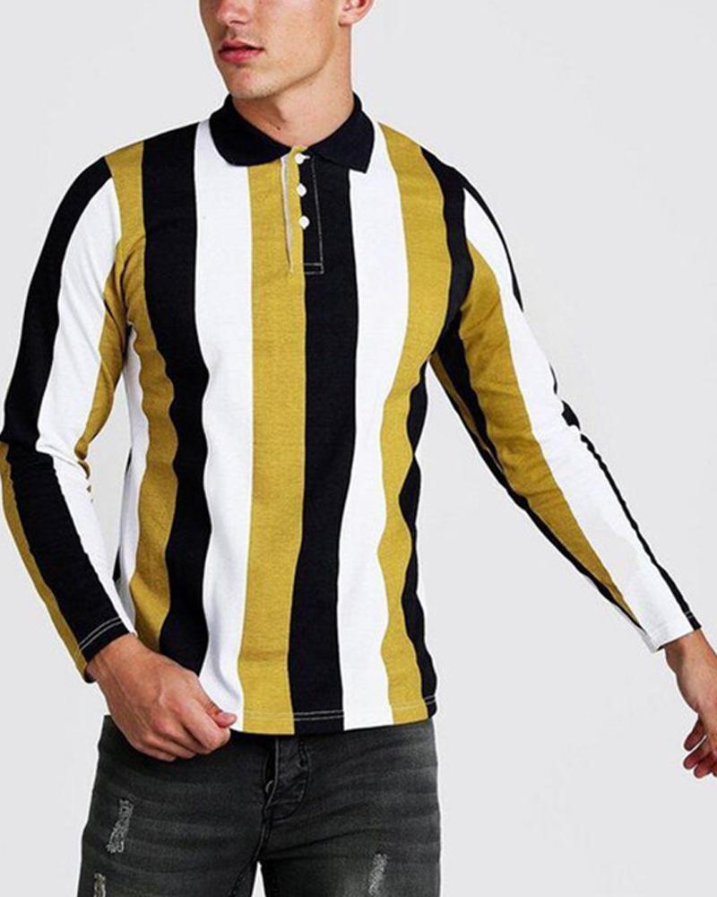 

Striped Print Long Sleeve T-Shirts, Yellow