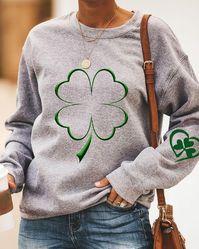

Letter Clover Heart Print Long Sleeve Top, Style1