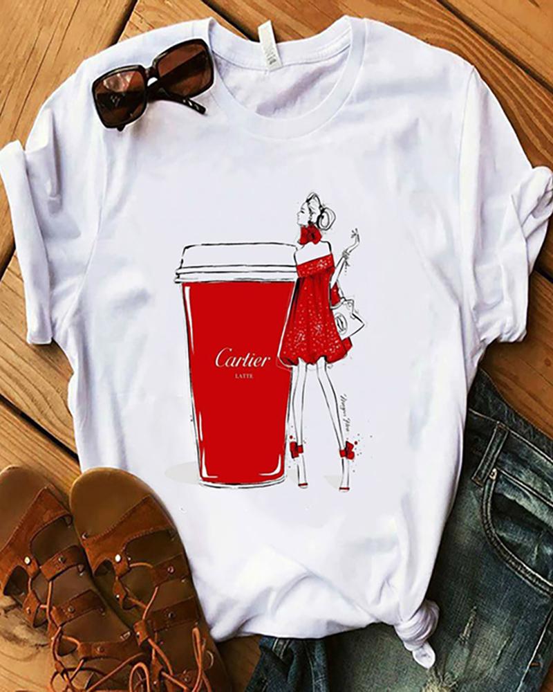 

Lip / Letter / Floral / Figure / Graphic Print Round Neck T-Shirt, Style3