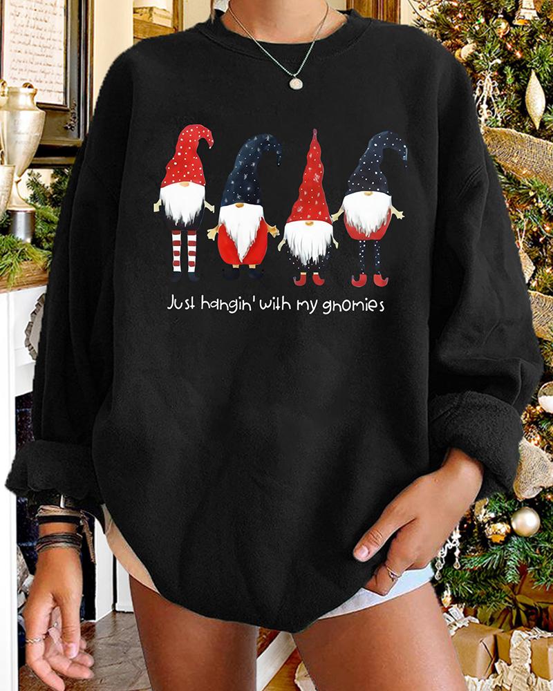 

Christmas Elf Print Long Sleeve Sweatshirt, Black