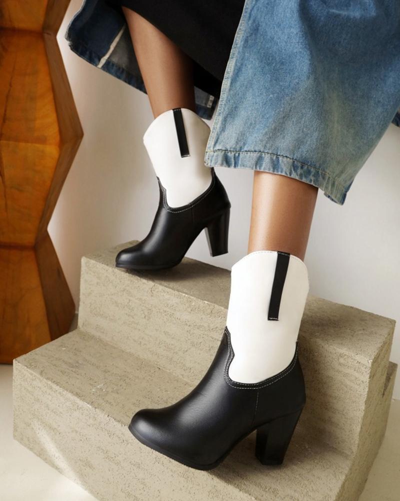 

Womens Vintage Patchwork Round Toe Ankle Boots, White