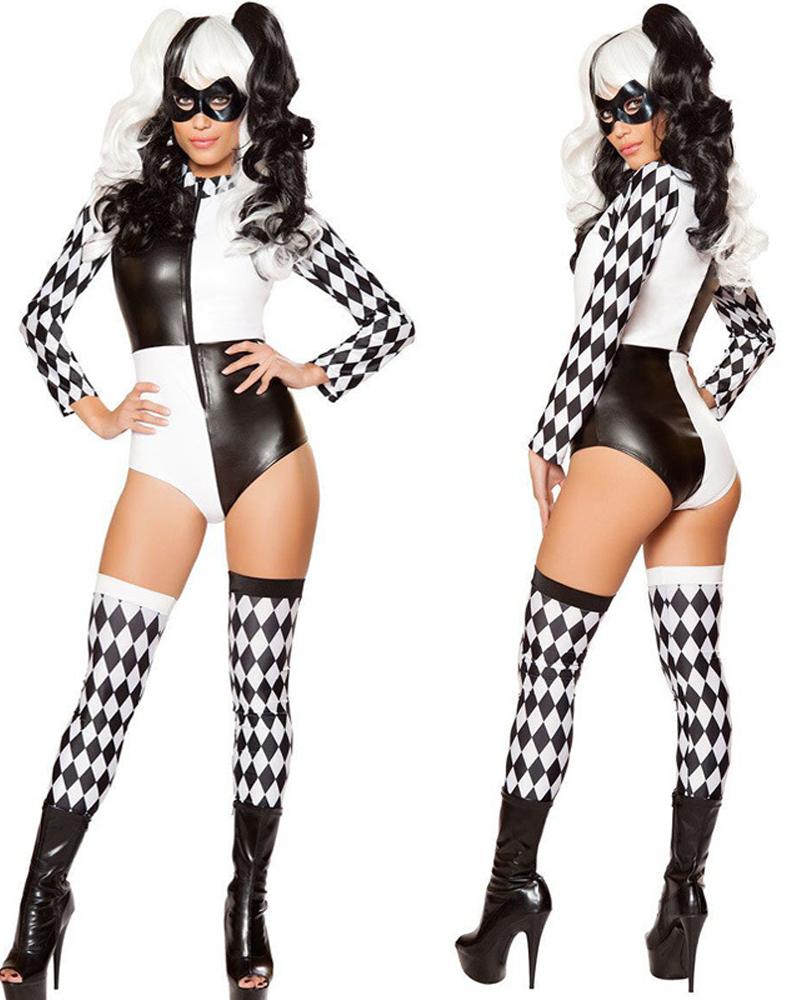 

Halloween Colorblock Witch Costume Set Carnival Party Game Cosplay, White