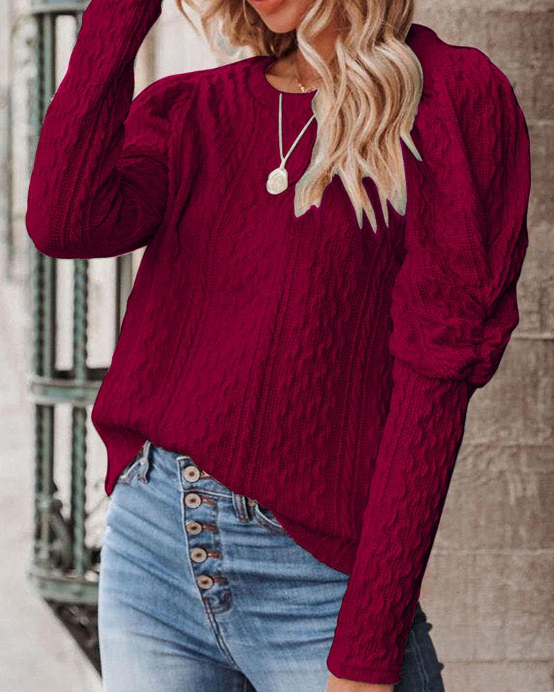 

Gigot Sleeve Cable Knit Sweater, Wine red