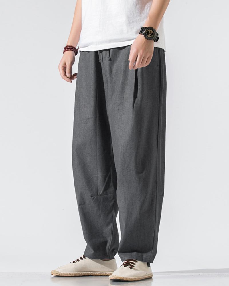 

Solid Color Wide Leg Straight Loose Harem Pants, Dark grey