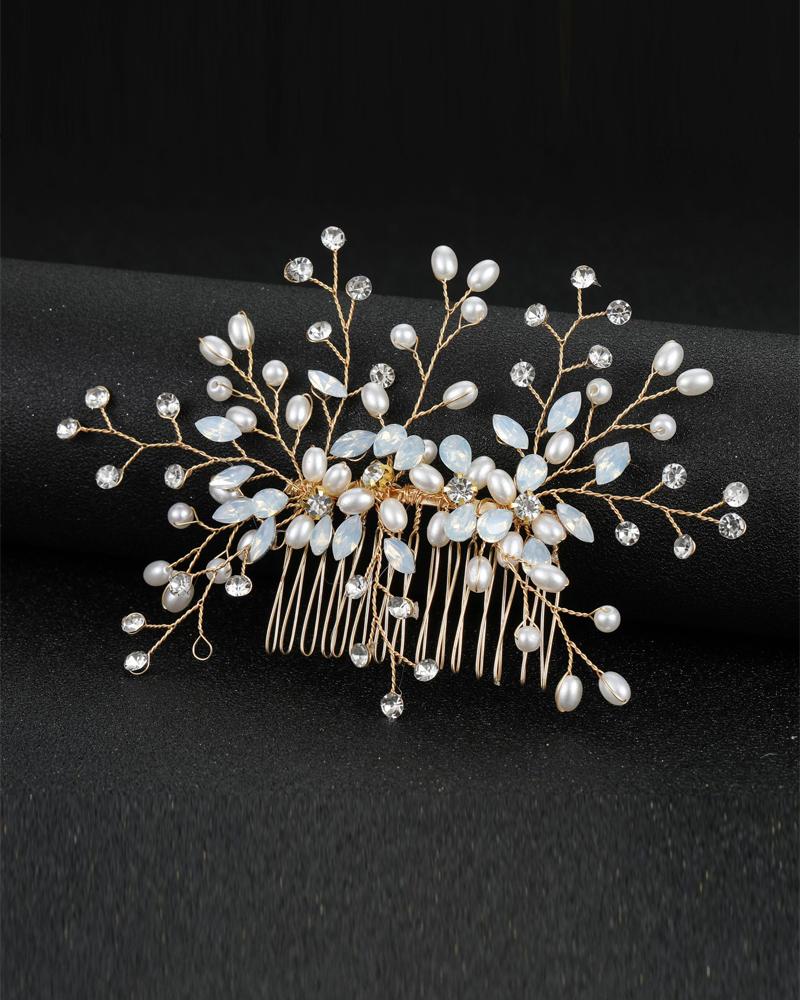 

Bride Wedding Hair Comb Clip Rhinestone Pearls Side Combs Headpiece Bridal Hair Accessories, Gold