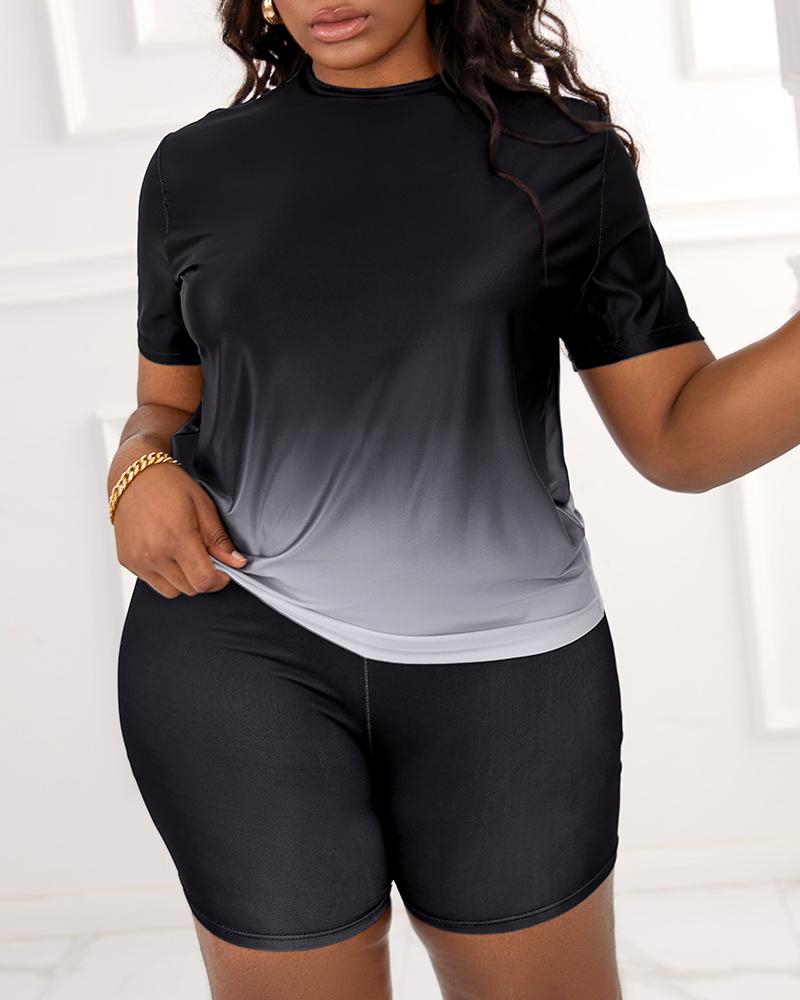 

Plus Size Ombre Casual Top & Shorts Set, Black