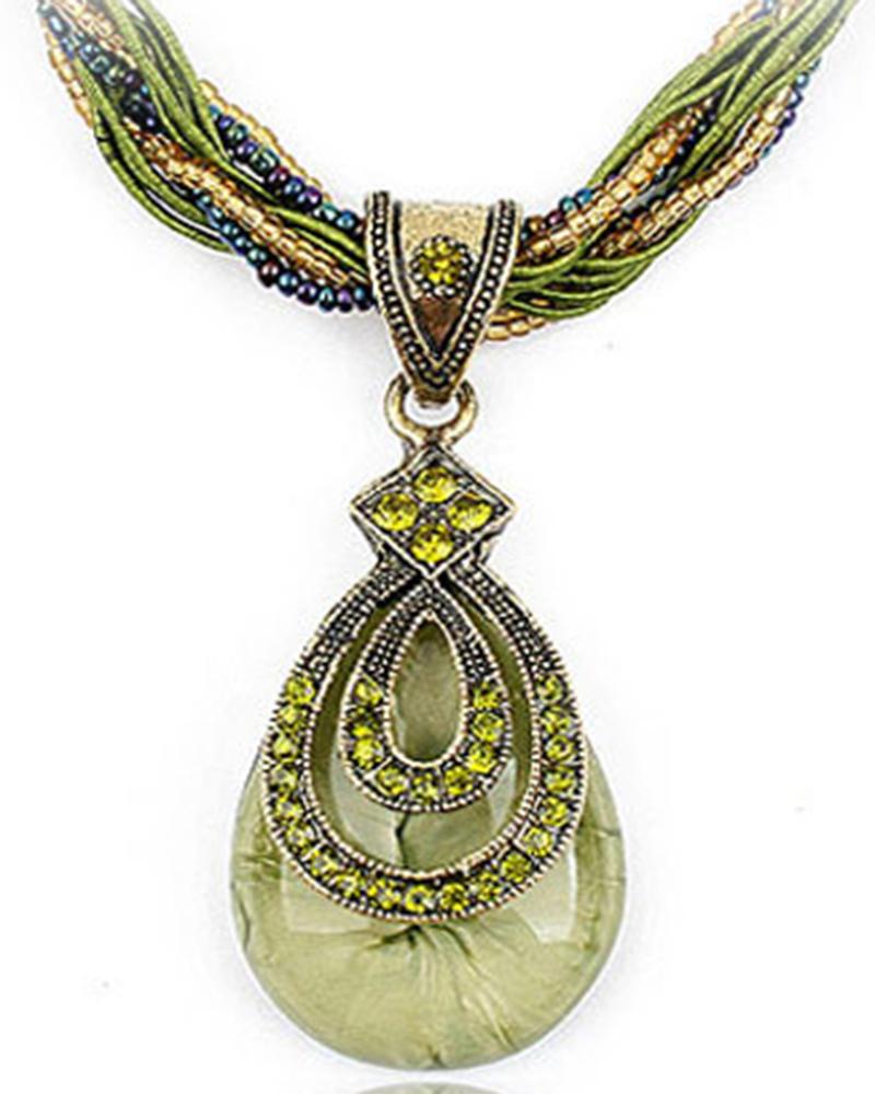 

1pc Bohemian Water Drop Shaped Gem Stone Pendant Necklace, Green